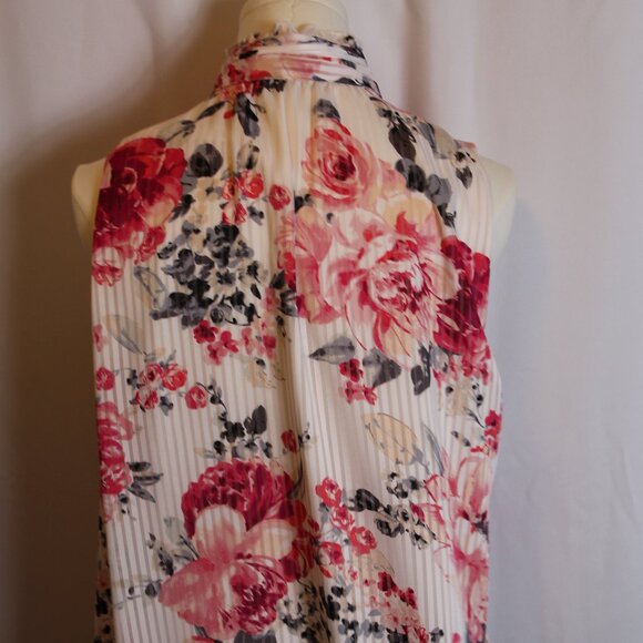 White House Black Market Sleeveless White/Pink Floral Blouse Women's Size 14 - Picture 4 of 12